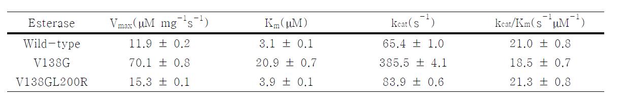 The kinetic parameter of AF and mutants