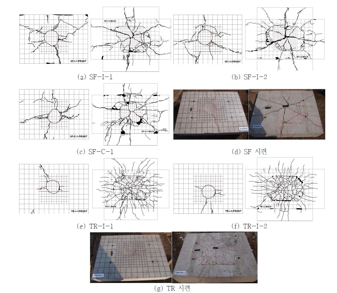 충돌하중을 받은 SF, TR 시편의 균열형상