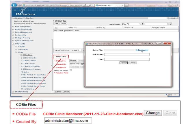 Import file to FM:Interact 화면과 Trigger data import화면