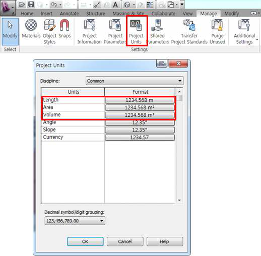 Facility의 요구정보인 LinerUnits에 해당하는 Revit Property Mapping