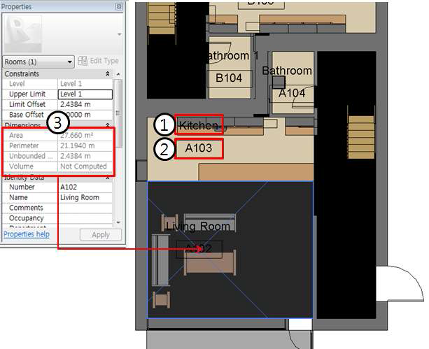 Space의 요구정보인 Name과 Description에 해당하는 Revit Property Mapping