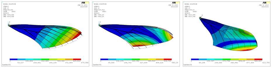 박각시나방 앞날개 유한요소 모델의 모드 해석 결과