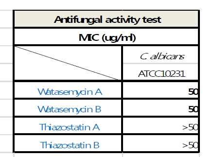 Watasemycin과 thiazostain의 항진균 효과