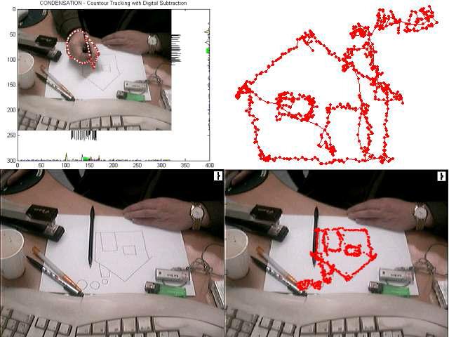 다중 관측 모델을 적용한 입자 필터를 이용하여 그림 그리기 추적 결과(N=200)