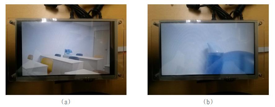 (a)실험실의 가습기를 안드로이드 플랫폼에서 캡쳐한 영상, (b) 10배로 디지털 줌인한 결과
