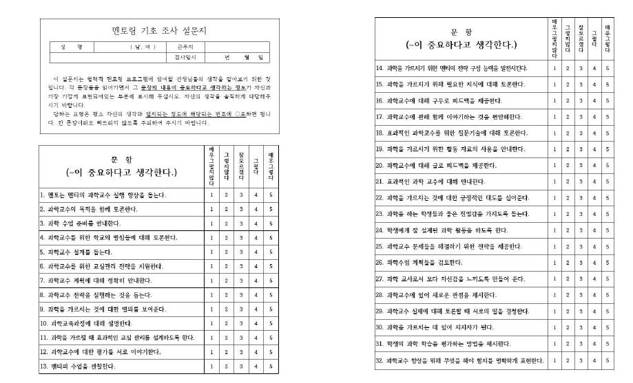 멘토링 기초 조사 설문지