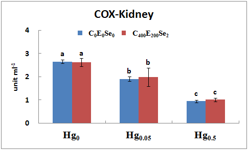 COX activity in mitochondria from kidney of mouse (mean±SD, n=3) fed the experimental diets for 8 weeks
