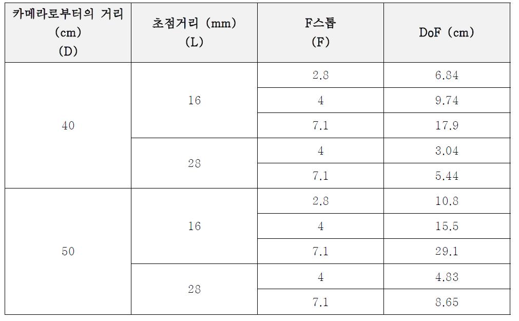 피사계 심도에 따른 판별도