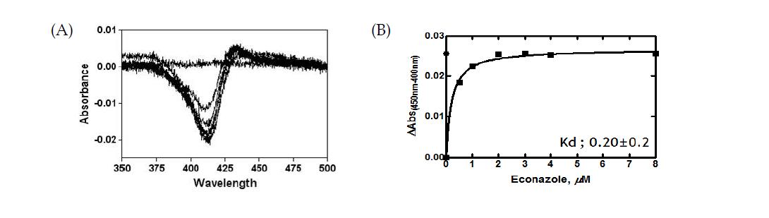 CYP158A3 단백질과 azole compound Econazole의 binding titration