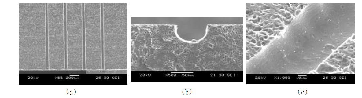 가공된 미세 홈의 SEM 사진