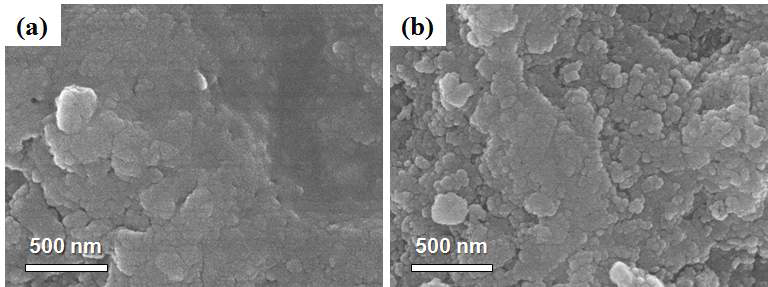 Surface morphology of coatings using (a) only ball-milled powders, and (b) ball-milled and heat-treated powders