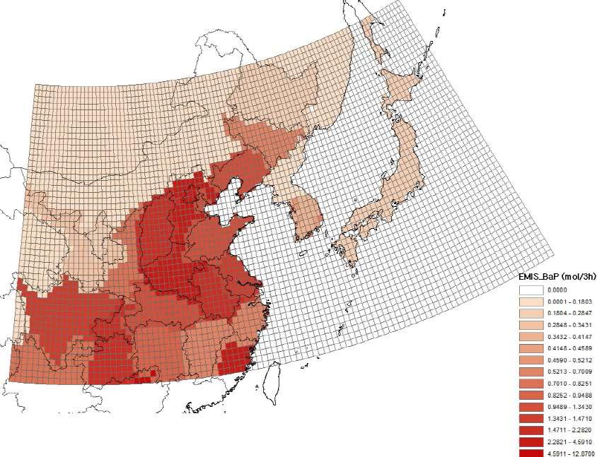 BaP의 지역별 배출량 분포