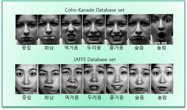 Cohn-kanade 데이터베이스와 JAFFE데이터베이스 이미지