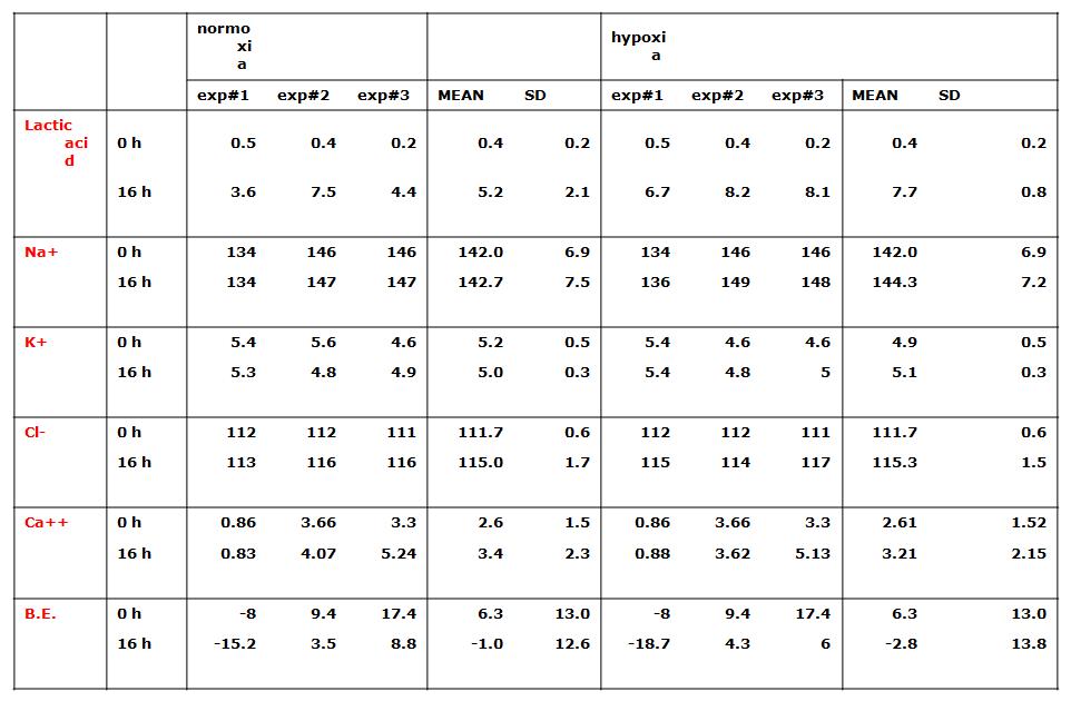 A549세포주를 RPMI-1640에서 배양했을 때 Normoxia와 hypoxia에 따른 세포배양액의 전해질의 변화 측정