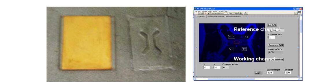 (좌)두 채널에 대한 SPR 이미징 실험용 기판, (우) Labview 기반의 자동화 프로그램