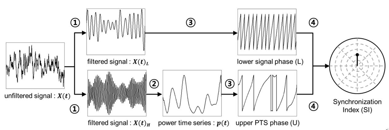 동기화 지표(Synchronization index, SI) 기반 위상-진폭 결합 분석 과정