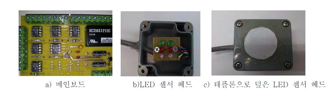 완성된 LED 센서의 모습. a) 메인보드. b) LED 센서 헤드