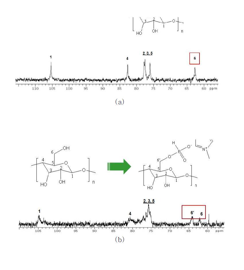 재생된 셀룰로오스의 13C NMR 스펙트럼