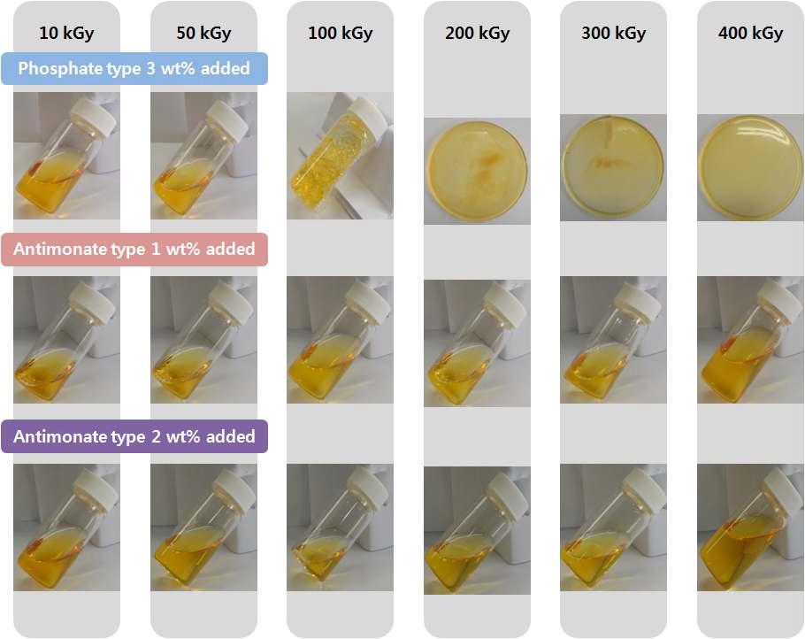 Photos of electron beam-cured DEC samples under the second electron beam curing conditions.