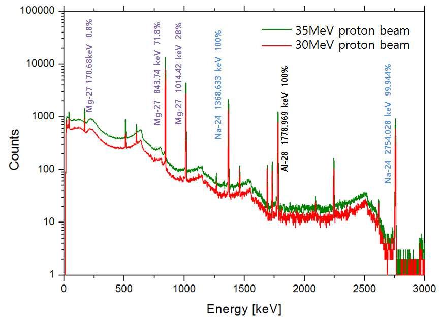 natAl sample의 중성자 방사화 실험 직후의 Gamma spectroscopy