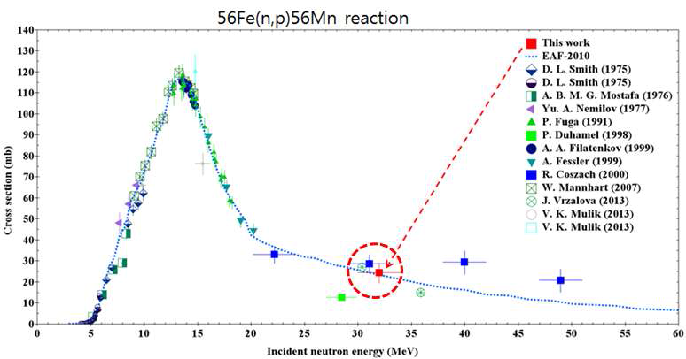 56Fe(n,p)56Mn 의 핵반응 단면적 분석