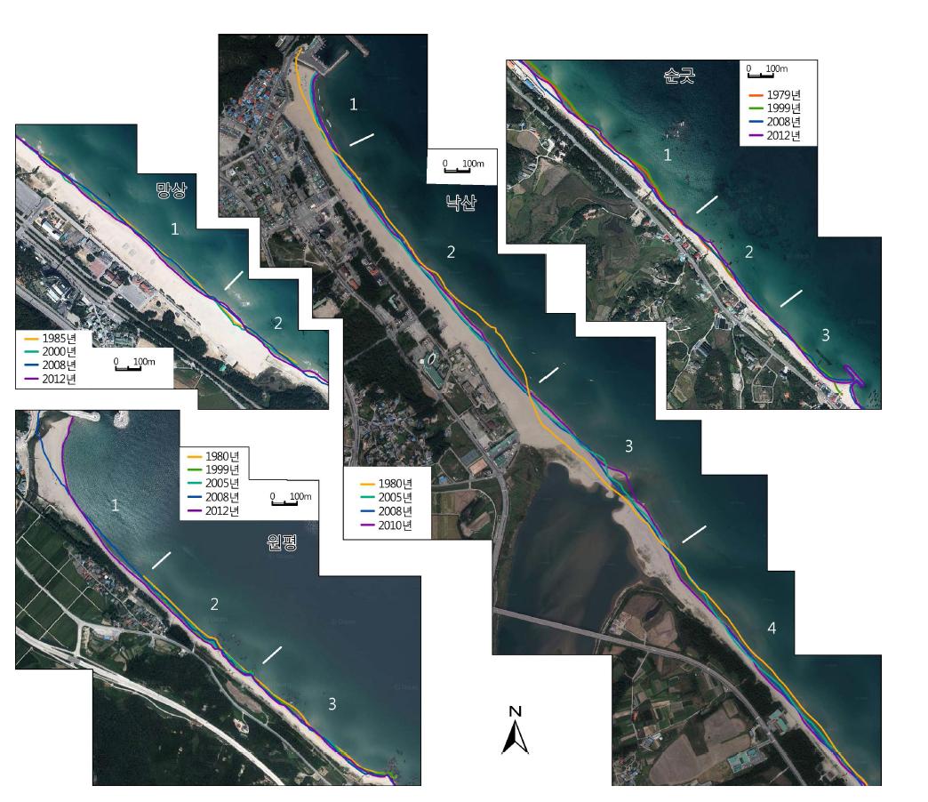 강원도 지역의 구역 및 시기별 해안선