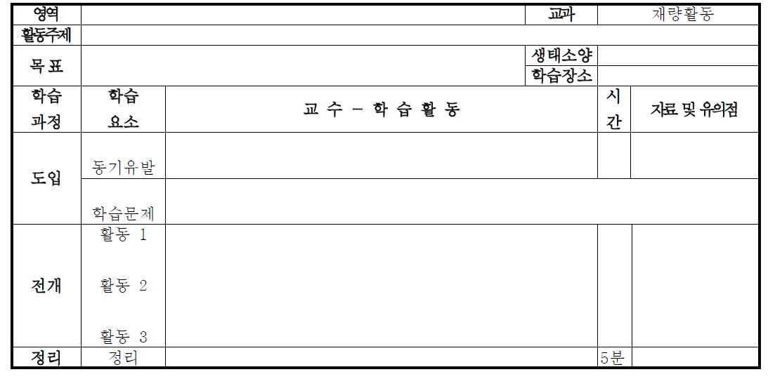 생태교육 프로그램 교수학습 과정안 틀