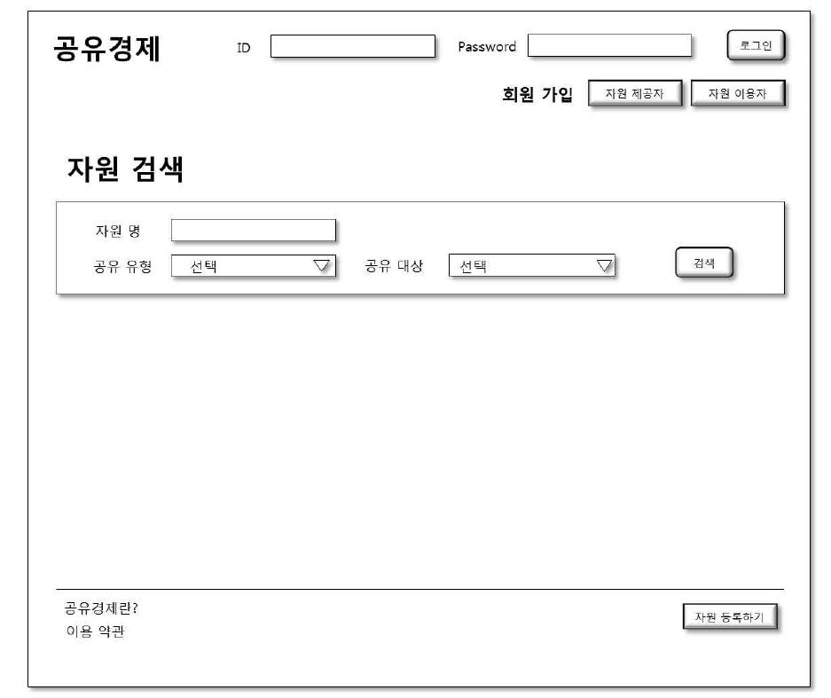 공유경제 웹 서비스 메인화면