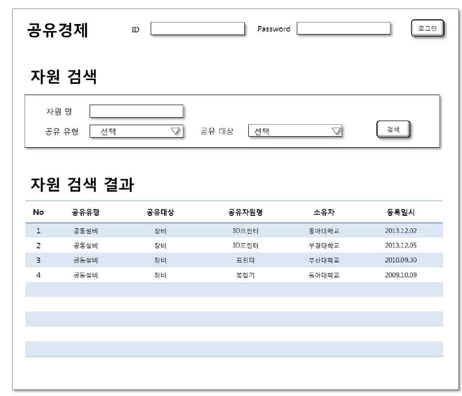 공유자원 조회화면