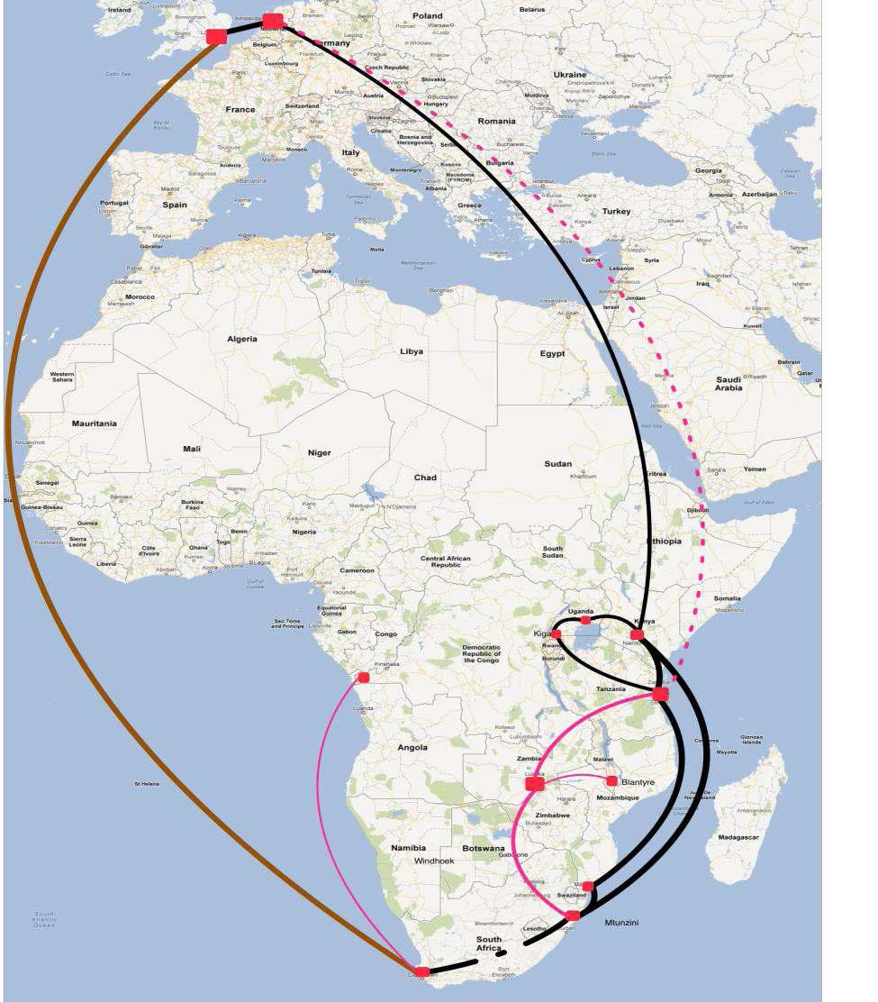 유럽과 아프리카 동남부 지역과의 연결도