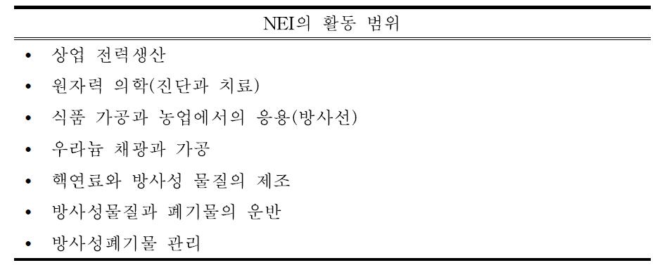 NEI의 원자력 관련 활동 범위