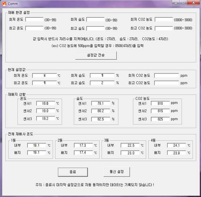 전용 프로그램을 통하여 보여 지는 센서의 온도.