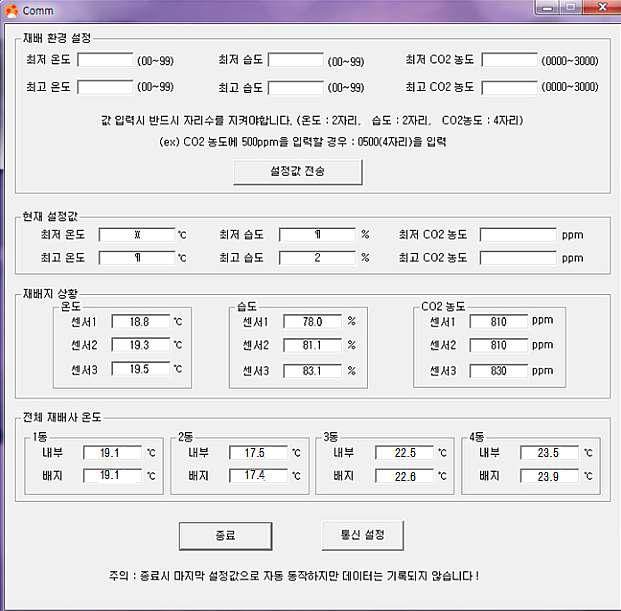 전용 프로그램을 통하여 보여 지는 센서의 온도.