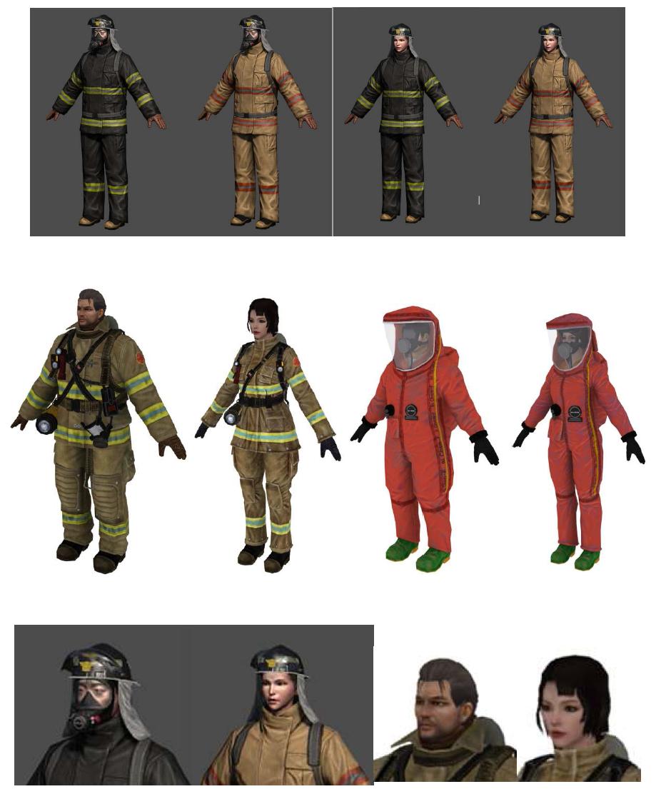 소방대원 캐릭터 모델링 (여성대원/남성대원, 방화복 A/B, 화학복)
