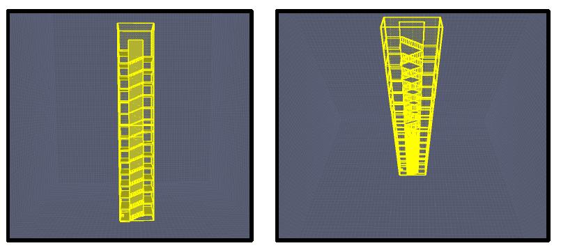 (좌측) 초고층 건물 콘크리트 골격 정면 (투명) (우측) 초고층 건물 콘크리트 골격 70도 각 내려보기 (투명)