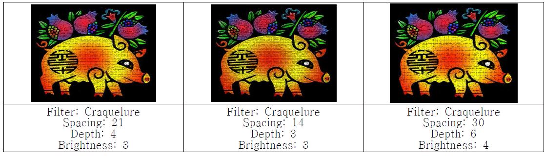 Craquelure filter 적용표