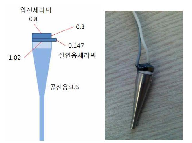 압전센서모듈의 구조 및 개발된 실물(단위cm)