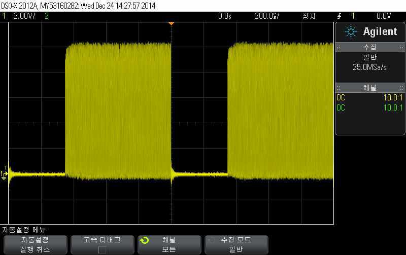 Duty 65%의 Duty 조절 파형과 3MHz가 합성된 파형