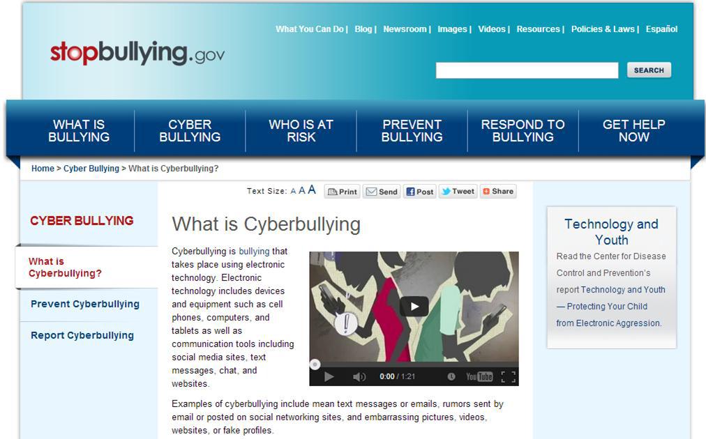 미국 보건복지부의 stopbullying.gov