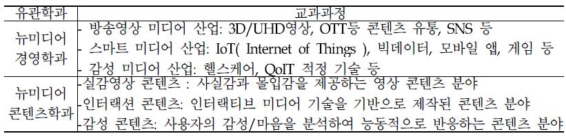 한독미디어대학원대학교(KGIT) 디지털 콘텐츠 유관 학과별 교과 과정