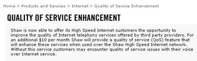 Shaw Communications의 QoS Enhancement fee