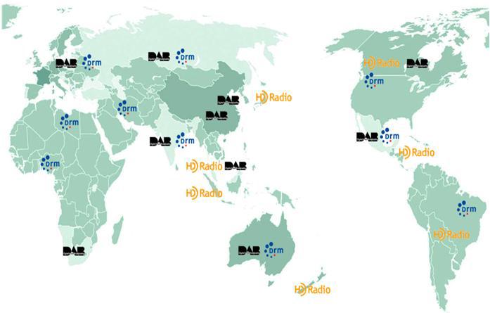 대륙별·국가별 디지털 라디오 방식 현황
