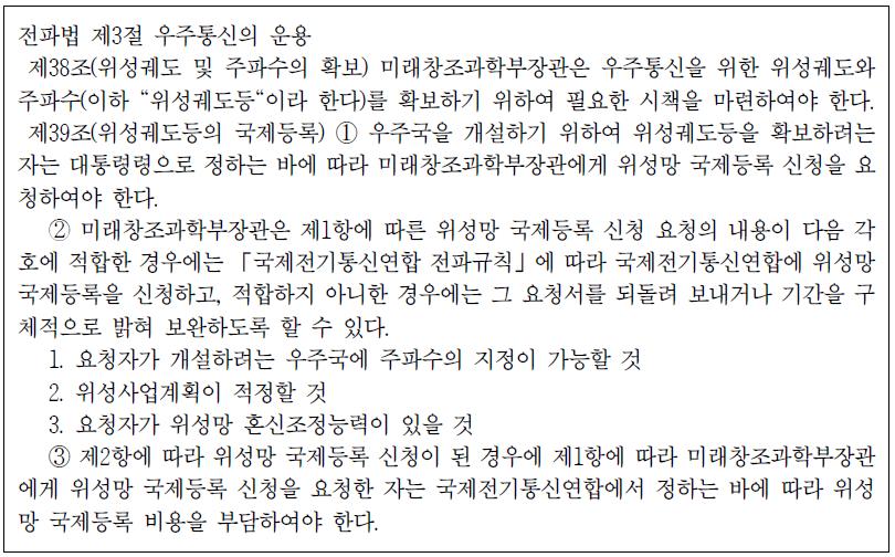 위성궤도등 확보 관련 전파법 규정