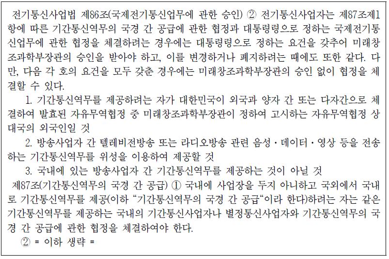 국경간 공급 및 국제전기통신업무 관련 법령