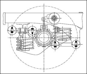 Radius links positioned at different heights in an anti-paralleogram configuration