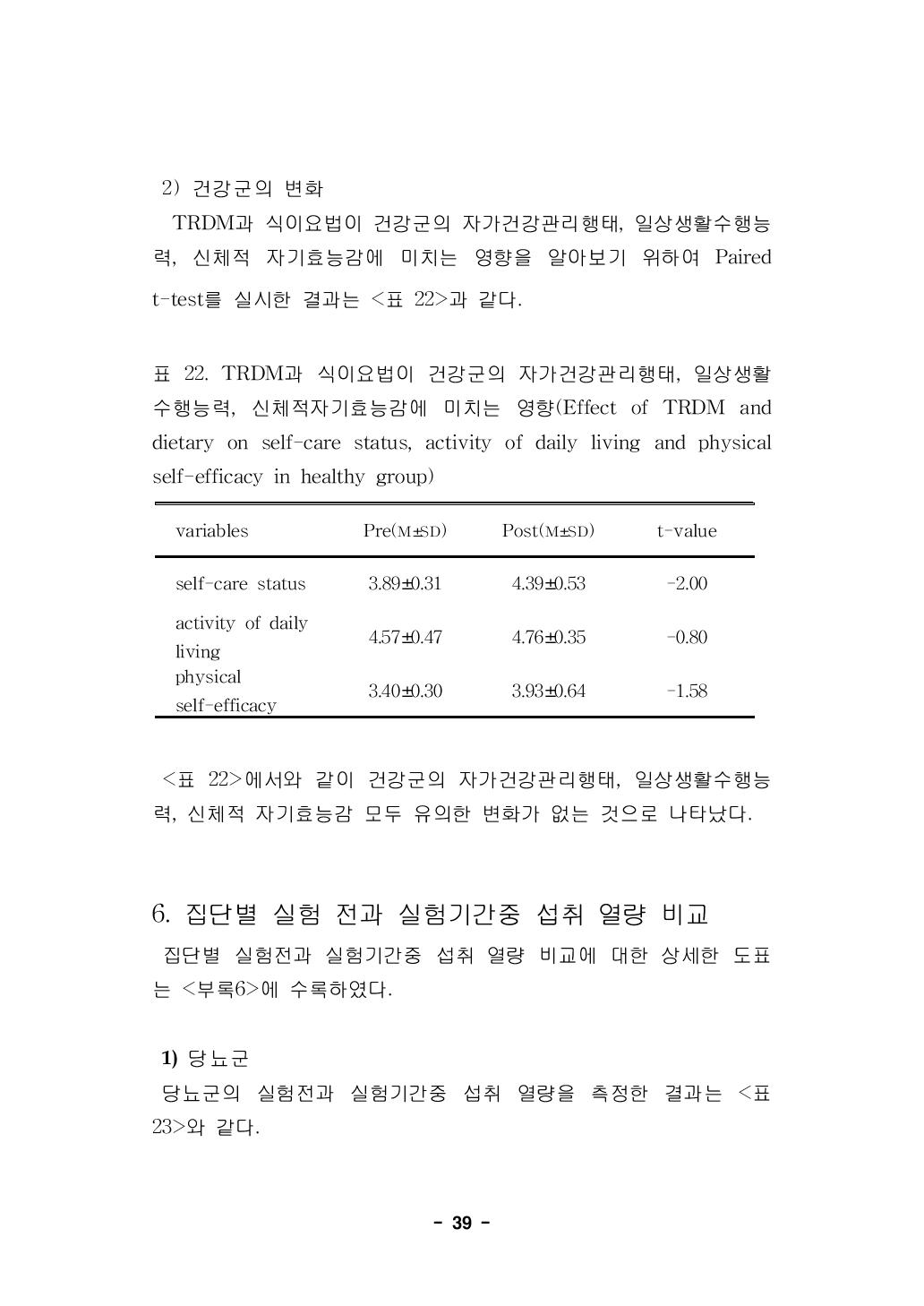 TRDM과 식이요법이 건강군의 자가건강관리행태, 일상생활수행능력, 신체적자기효능감에 미치는 영향(Effect of TRDM and