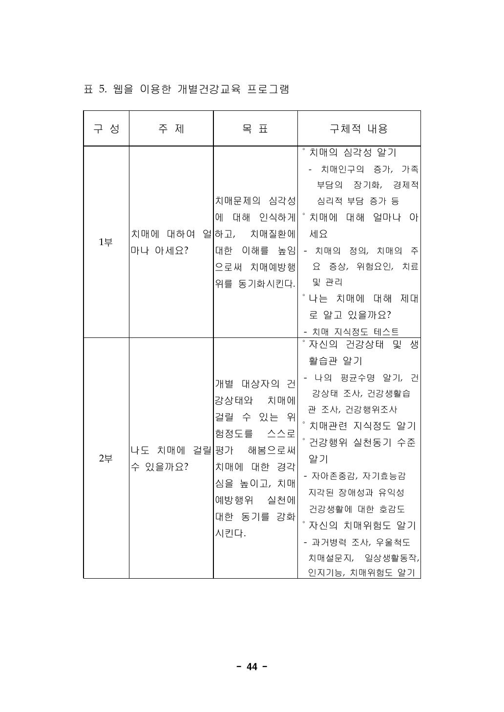 웹을 이용한 개별건강교육 프로그램