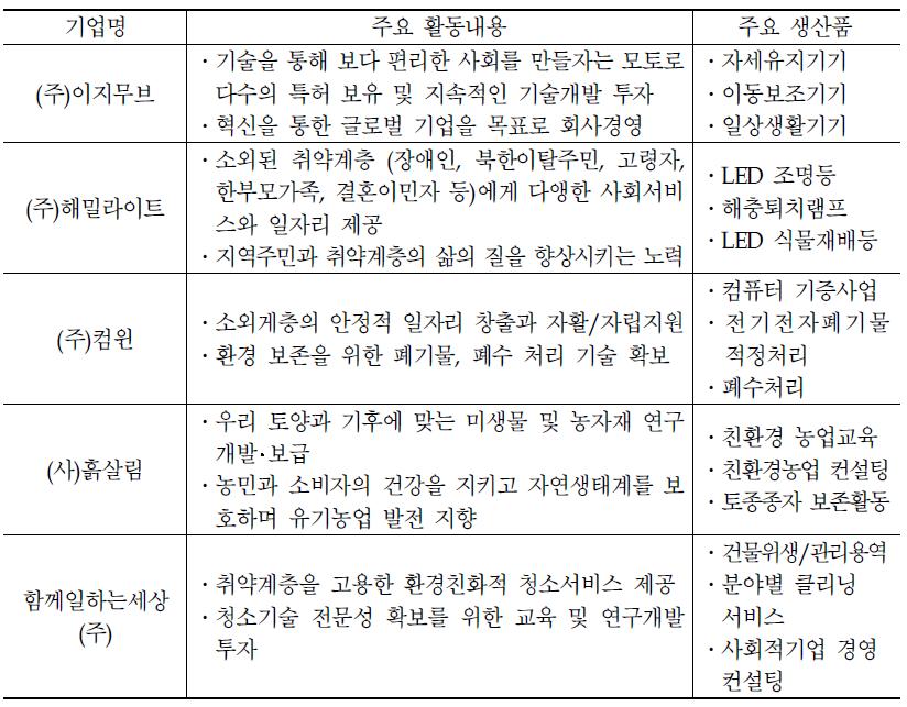 국내 기술집약형 사회적기업 사례