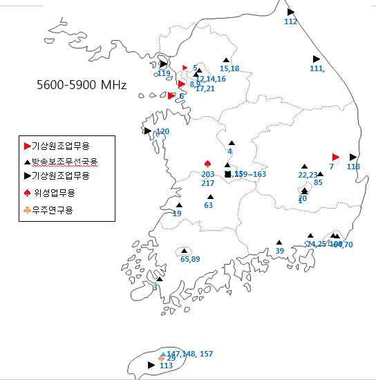 5600∼5900 MHz 대역 무선국 분포도