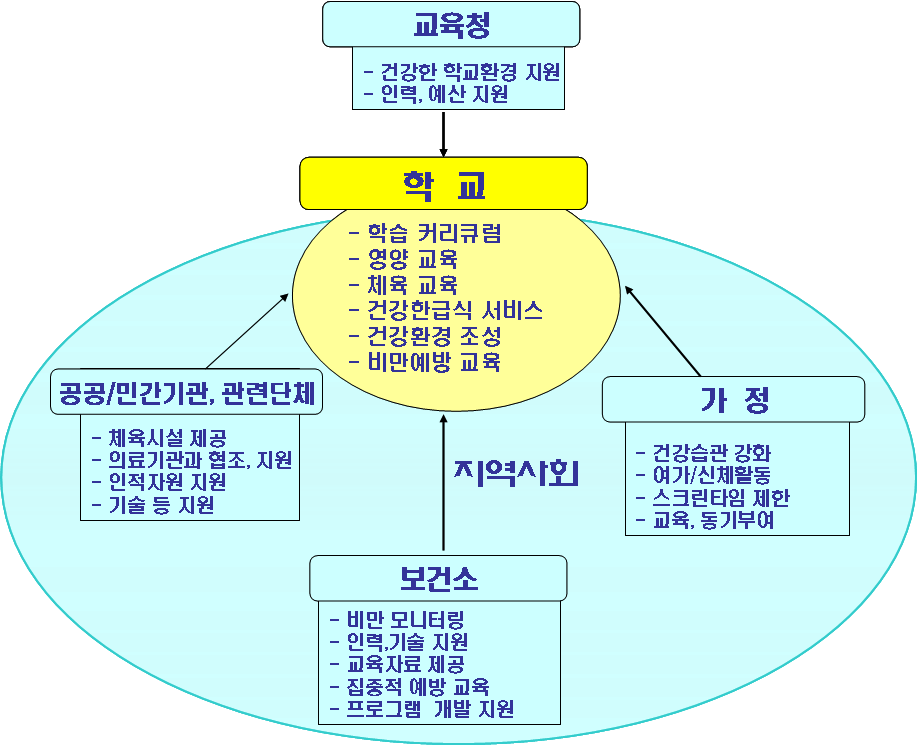 〔그림 6-6〕 지역사회 아동‧청소년 비만예방 프로그램 운영 모델